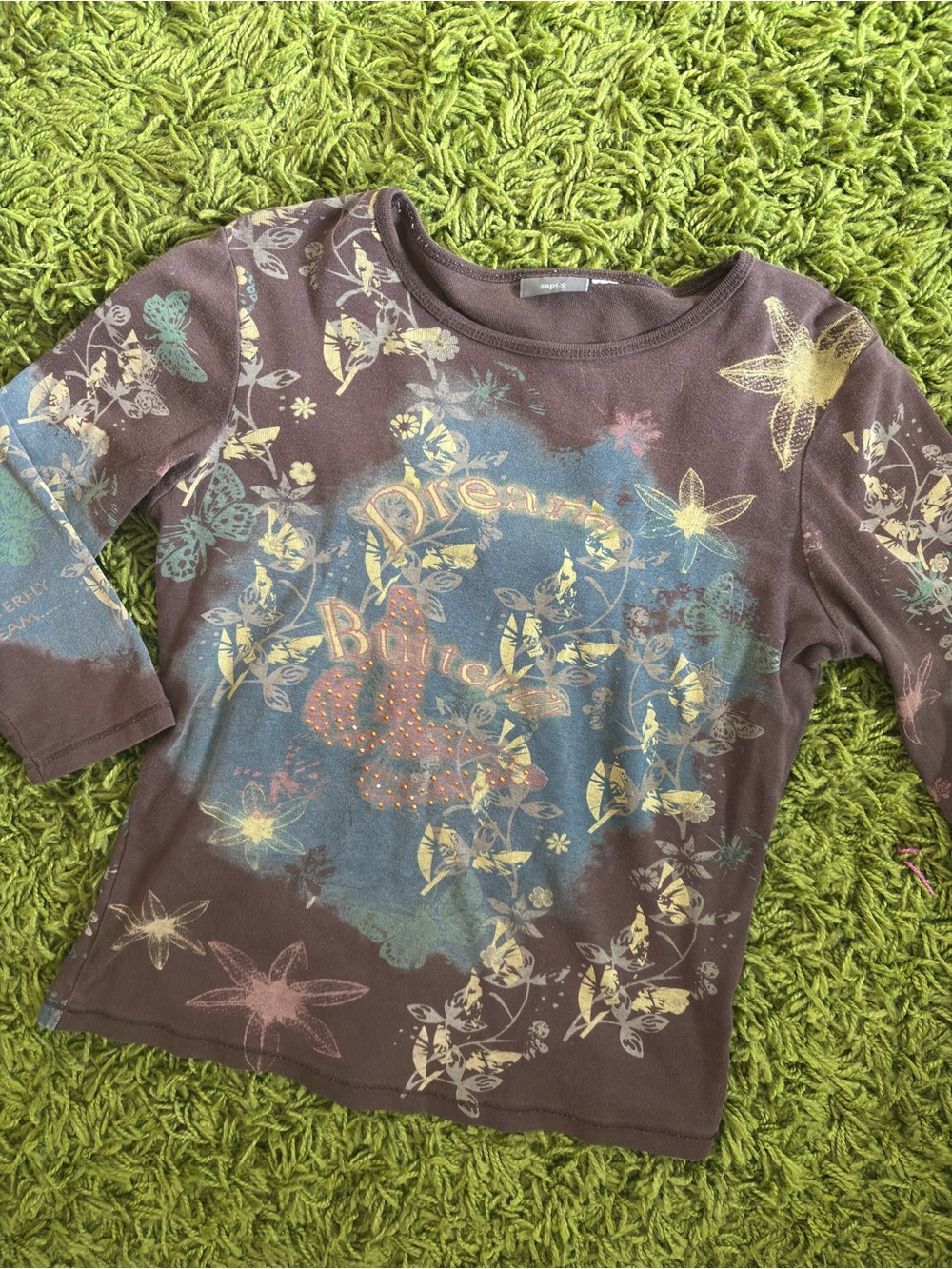 Y2K Apt. 9 Brown Dream Butterfly Three Quarter-Sleeve Tee